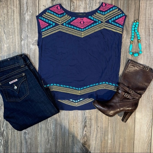 THML Tops - THML Navy Embroidered Sleeveless Top